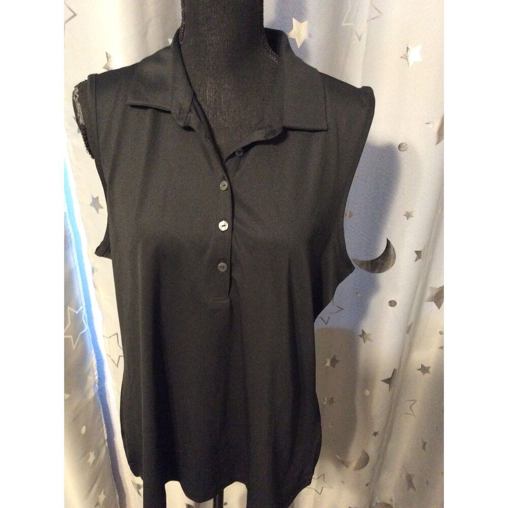 Golf Womens Sleeveless black Collar Shirt Size XL Greg Norman